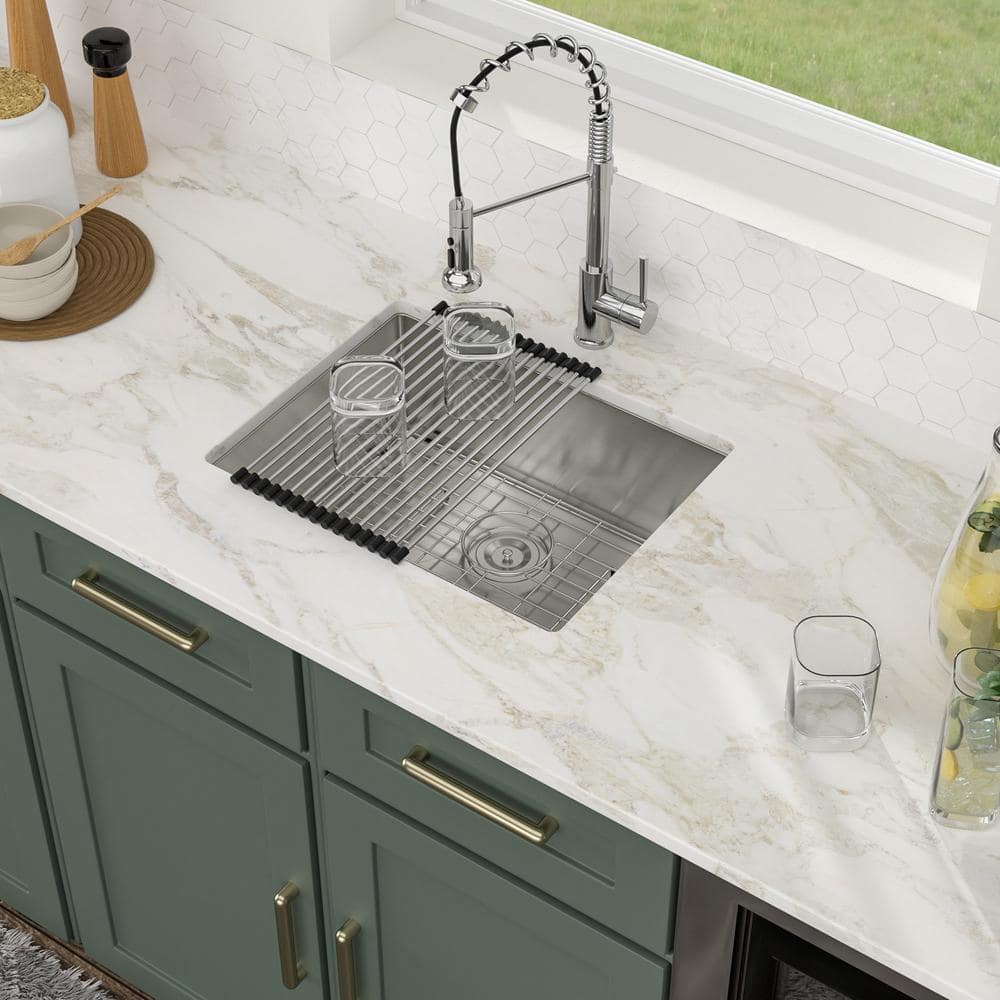 18-Gauge Stainless Steel 21 in. Single Bowl Undermount Kitchen Bar Sink with Strainer - Hercitys