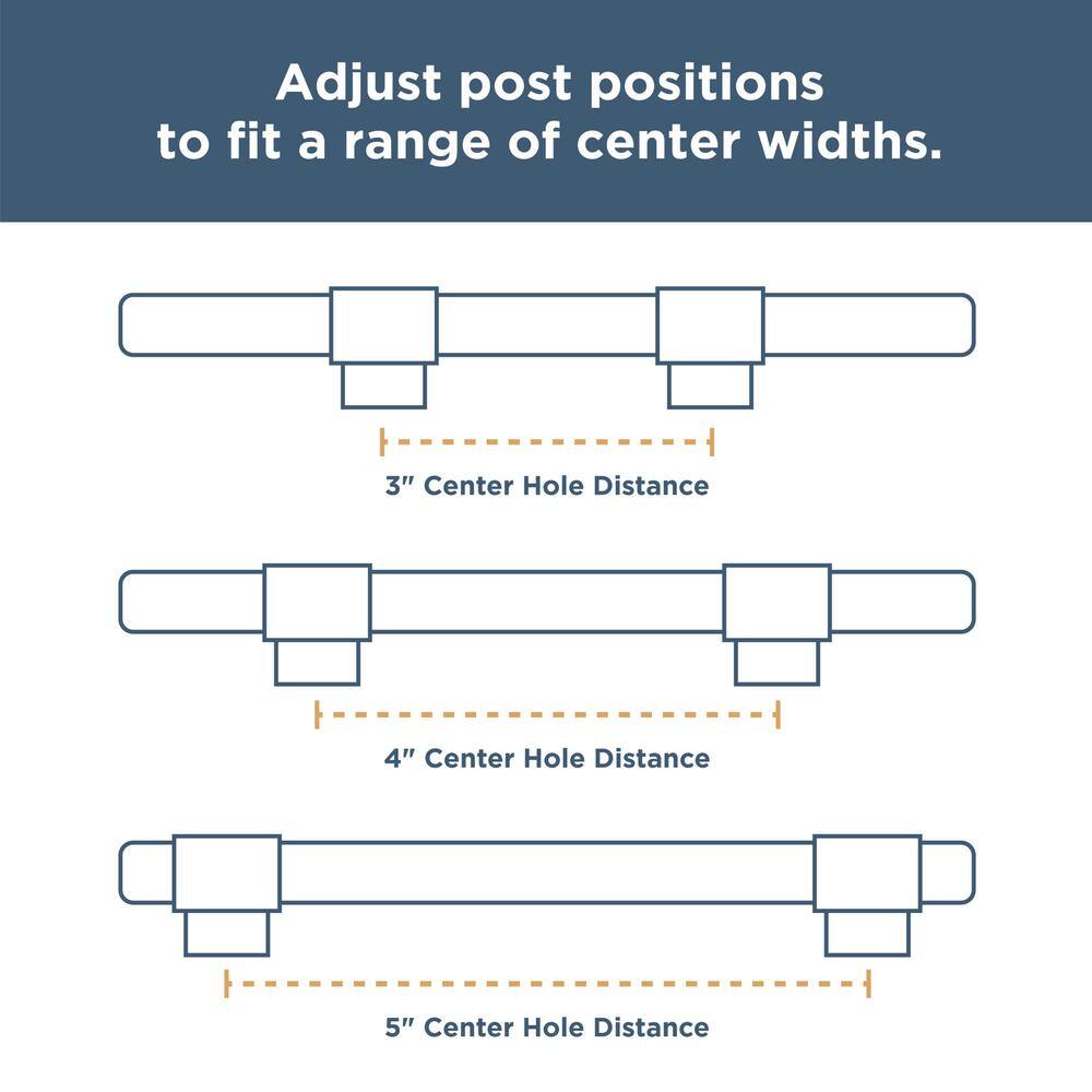 5-Pack Square Bar Adjusta-Pull Adjustable 1-3/8 to 5-6/15 (35-160 mm) Modern Matte Black Cabinet Drawer Pulls - Hercitys