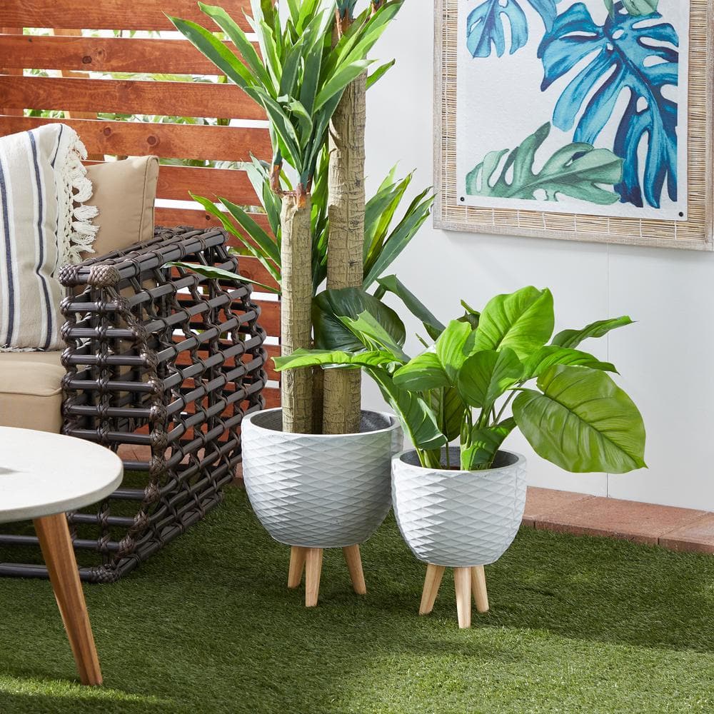 13 in. x 10 in. Grey Fiber Clay Contemporary Planter (Set of 2) - Hercitys