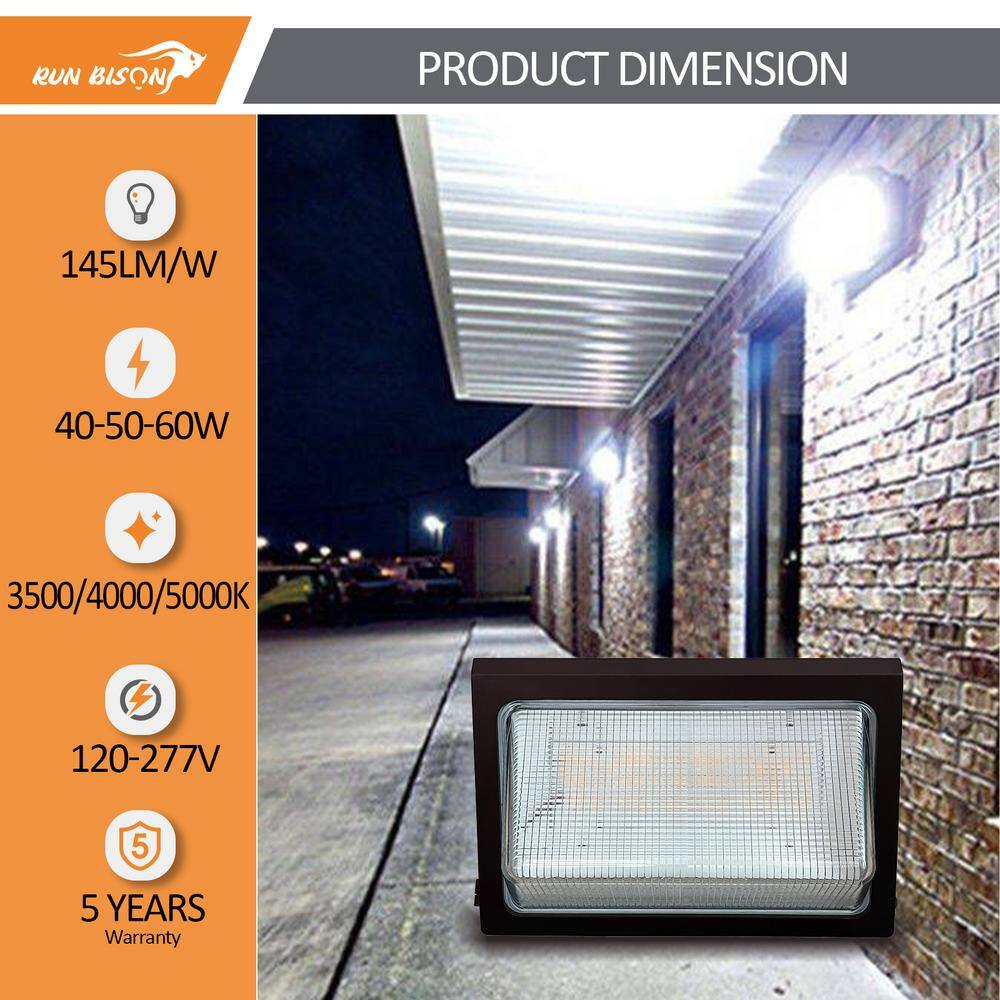 170-Watt Equivalent Bronze Outdoor Integrated LED Wall-Pack Light, Up to 8700Lumens, 3500/4000/5000K, 0-10V Dimmable - Hercitys