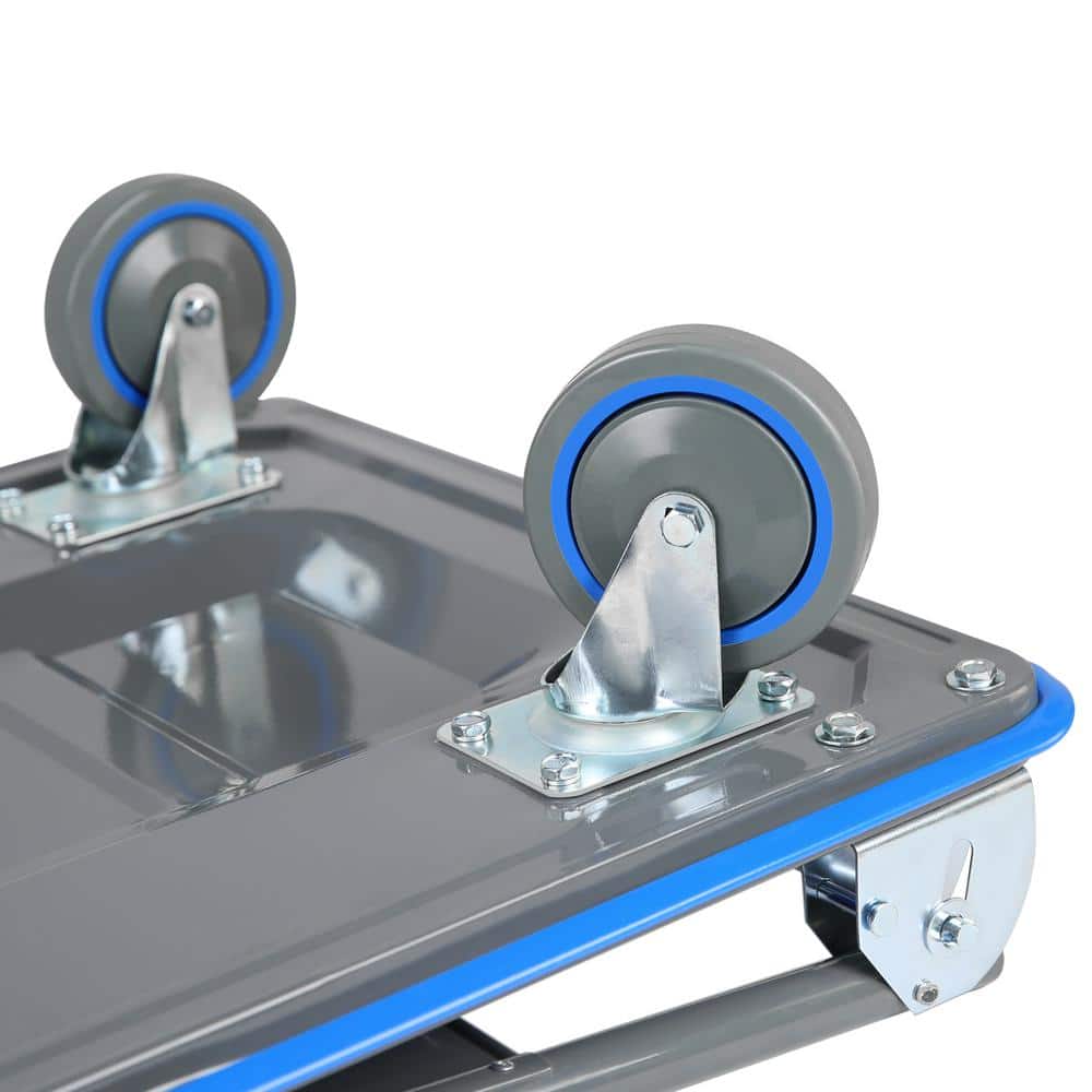 17 cu. ft. Metal Garden Cart 660 lbs. Capacity 4-Wheel Blue Steel Folding Hand Truck - Hercitys