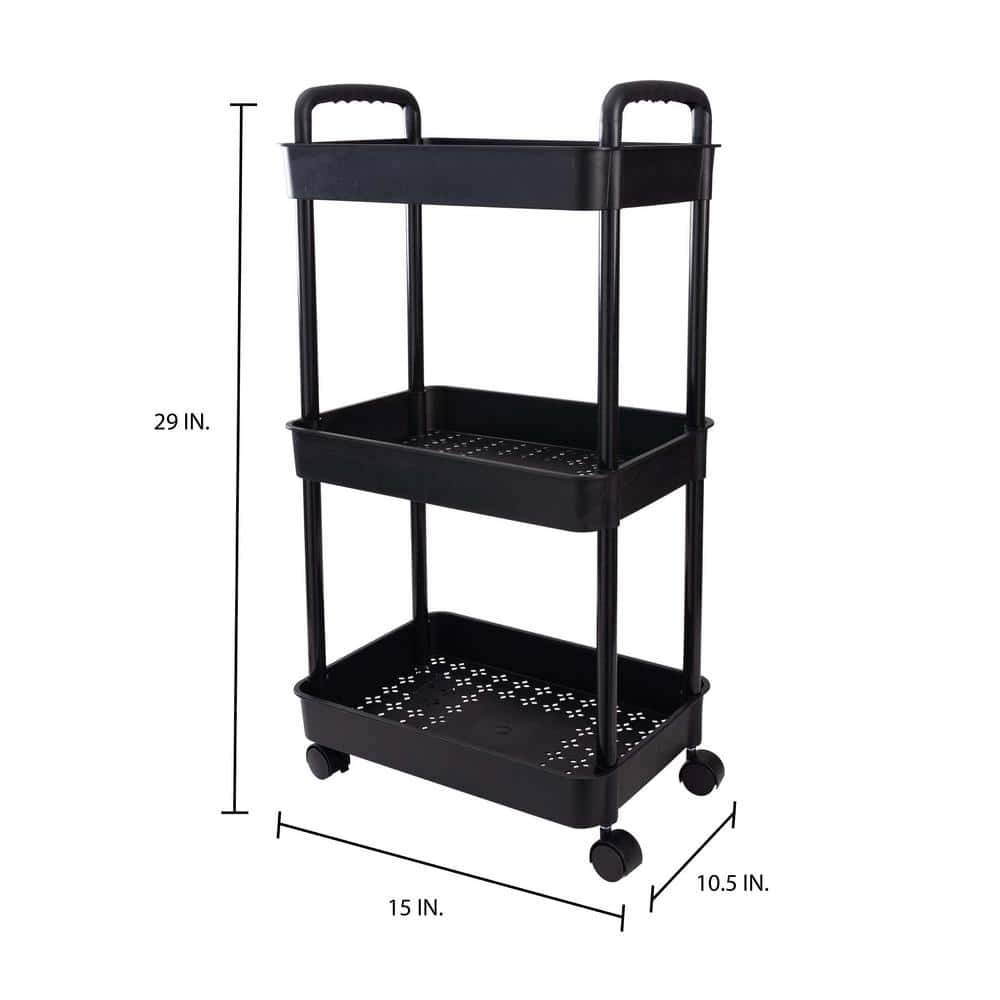 3-Tier Rolling Basket Cart in Black - Hercitys