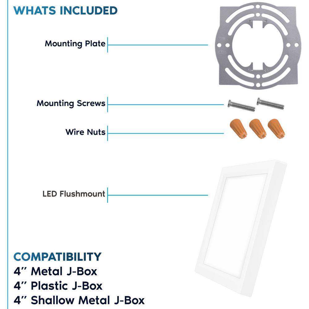 4 in. Square White Modern Flush Mount Ceiling Light Selectable LED Integrated 10W 600LM 5CCT 2700K-5000K Dimmable ETL - Hercitys