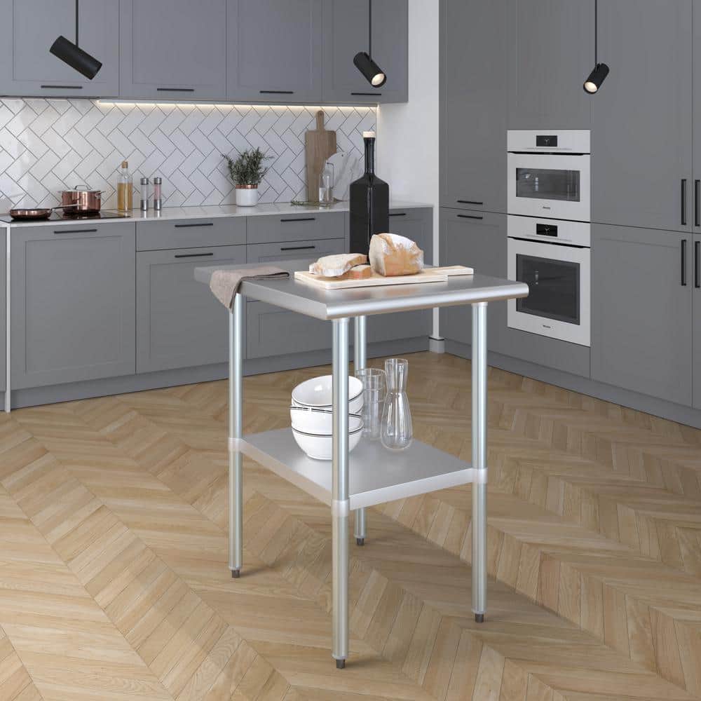 30 in. x 24 in. Stainless Steel Kitchen Utility Table with Adjustable Bottom Shelf - Hercitys