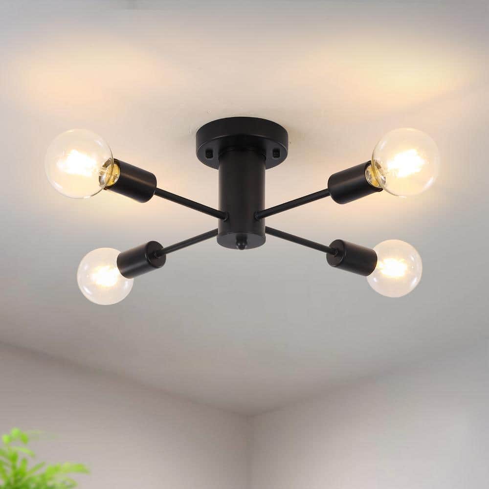 17.5 in. 4-Light Black Sputnik Transitional Flush Mount Ceiling Lights - Hercitys