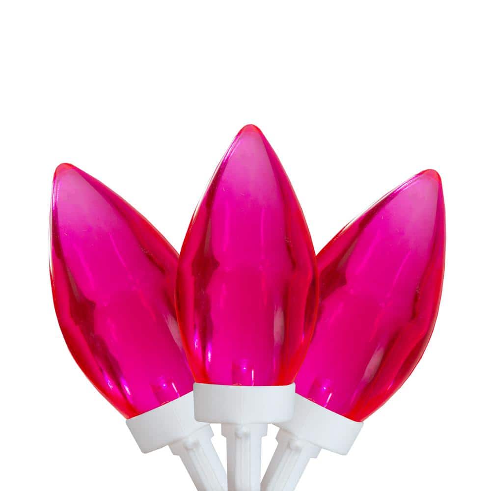 25-Count Pink LED C9 Christmas Lights 16 ft. White Wire - Hercitys