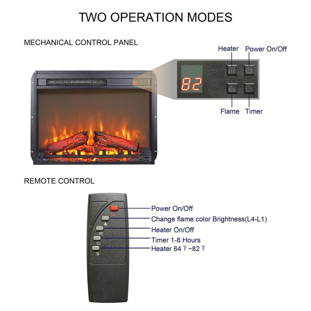 24 in. Wall Mount Electric Fireplace Insert in Black with Tempered Glass, Remote Control, Timer - Hercitys