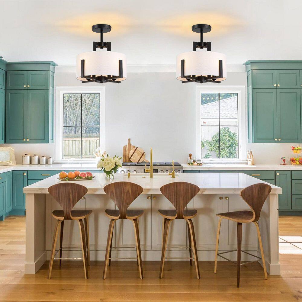 12.9 in. 4-Light Fabric Drum Shade Semi Flush Mount Ceiling Light Fixture - Hercitys