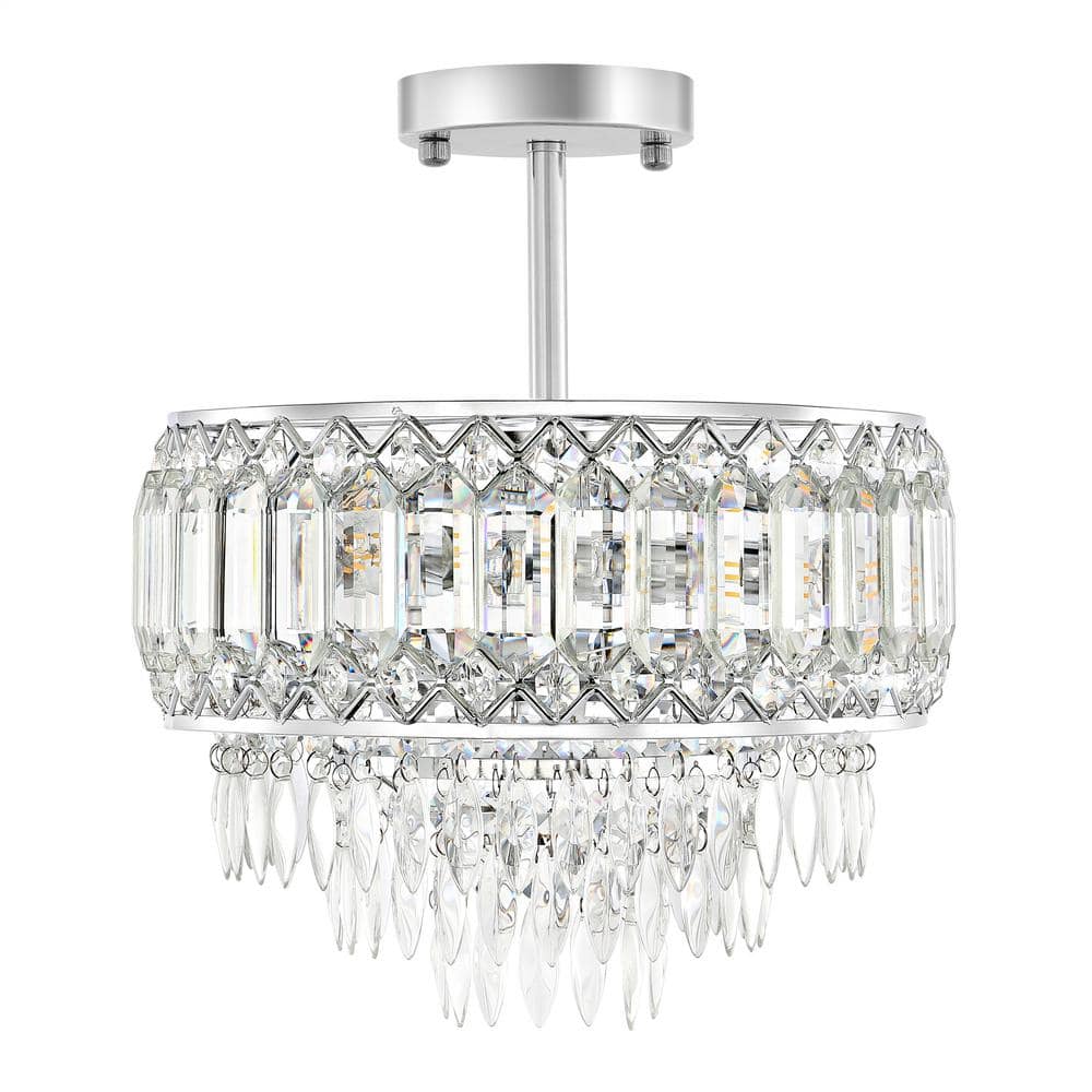 11.6 in. 3-Light Chrome Glam Crystal Semi-Flush Mount Chandelier - Hercitys