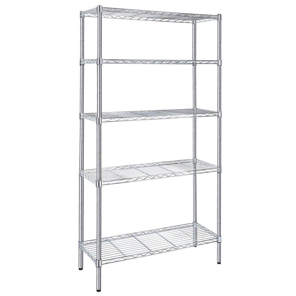 5-Tier Shelving Unit, Wire Metal Stackable Storage, Heavy Duty Shelf for Kitchen, Garage in Chrome - Hercitys