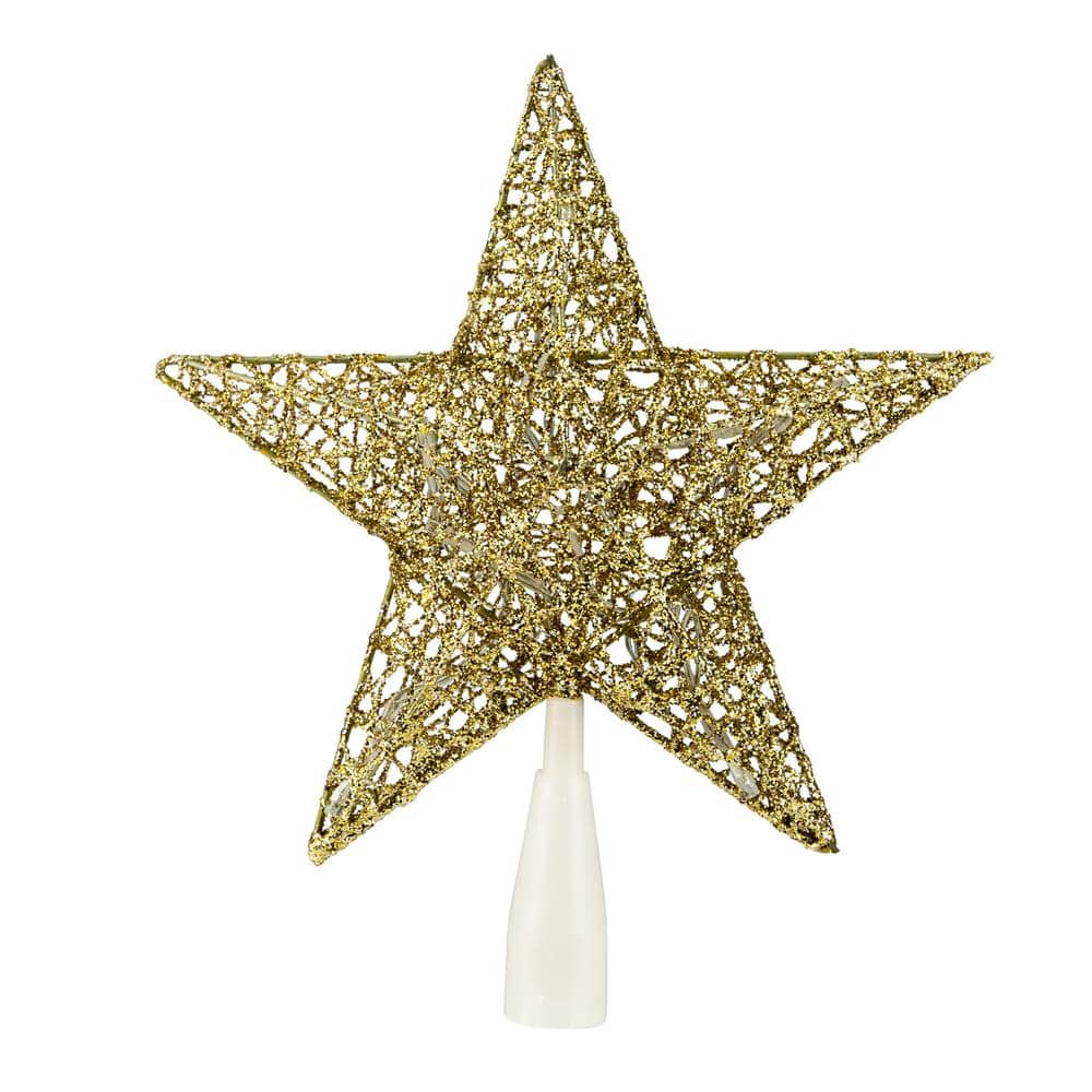 10 in. LED Lighted Gold Glittered Star Christmas Tree Topper – Warm White Lights - Hercitys