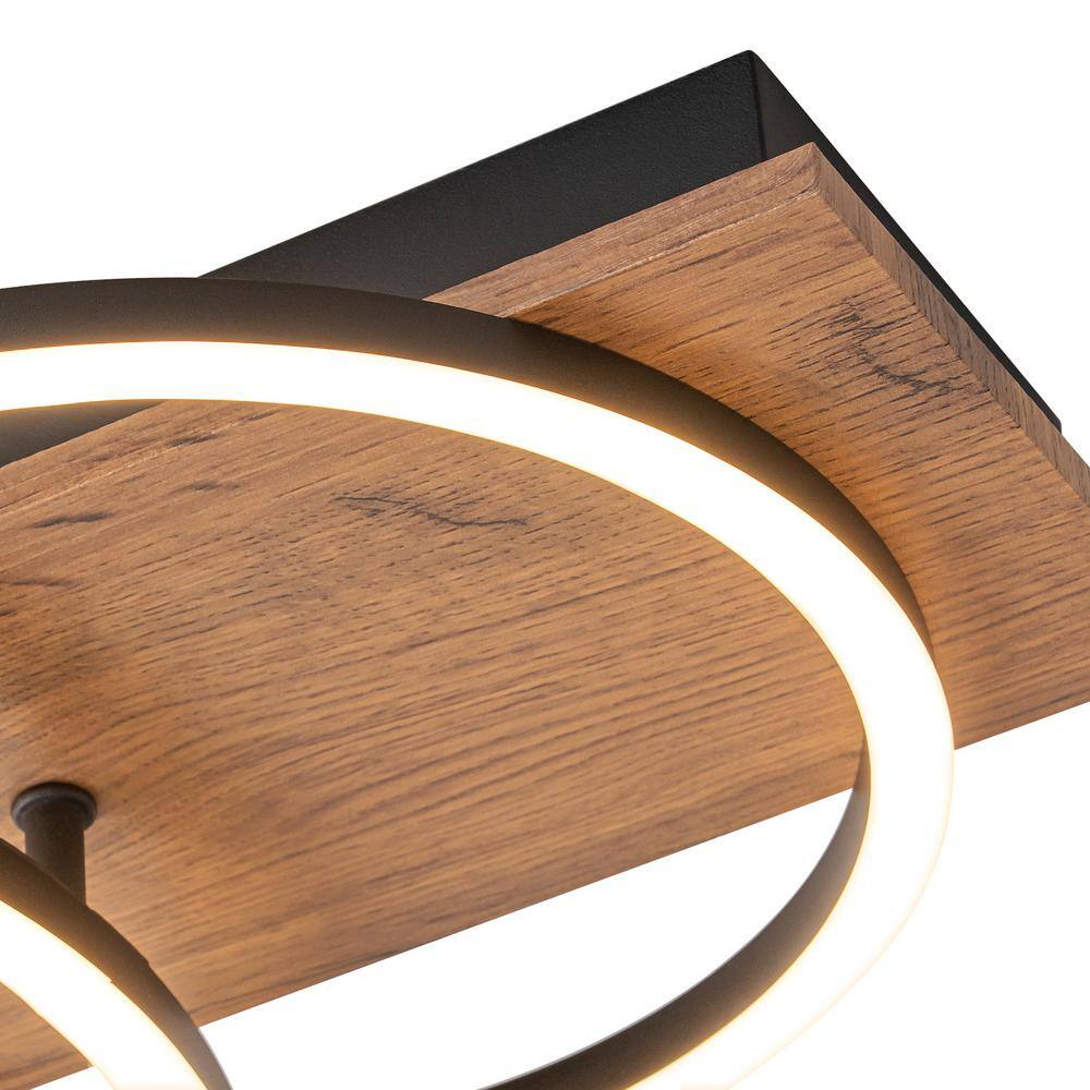 23.6 in. 2-Light Farmhouse Wood Integrated LED Flush Mount Ceiling Light - Hercitys