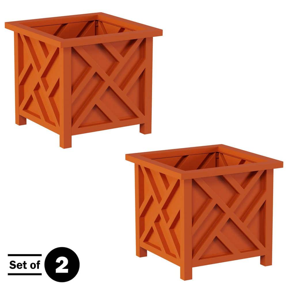 14.75 in. x 14.75 in. Lattice Design Terracotta Plastic Planter Box (2-Pack) (White) - Hercitys