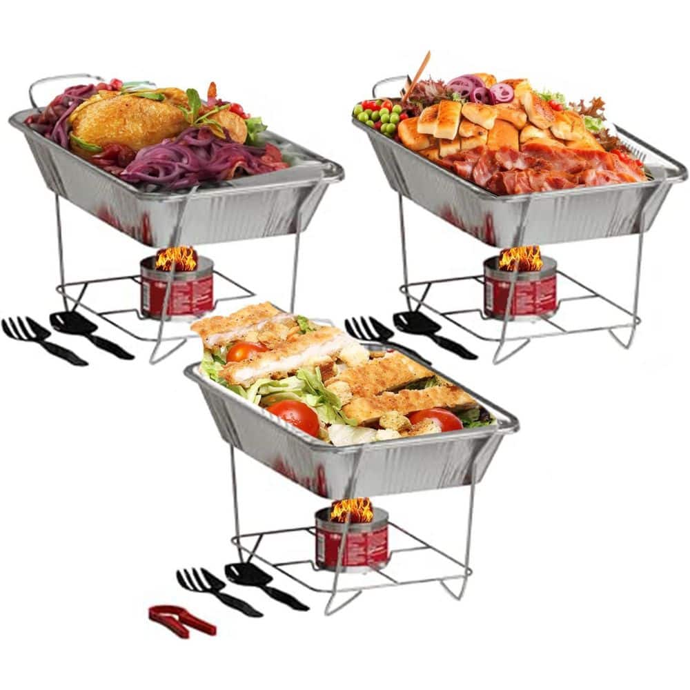 2.5 Qt. Half Size Pans Disposable Aluminum Chafing Dishes Buffet Set of 3 - Hercitys