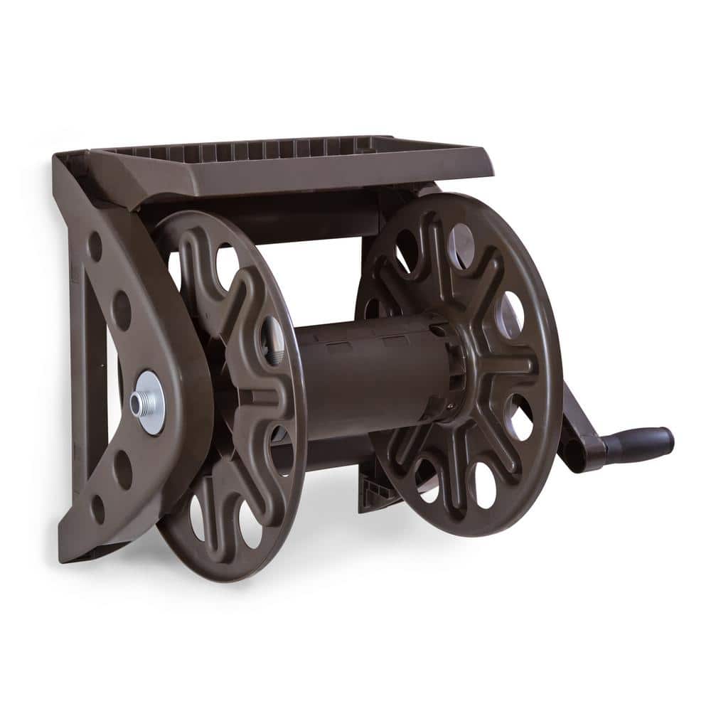 200 ft.  Bronze Resin With Shelf Wall Mounted Garden Hose Reel - Hercitys