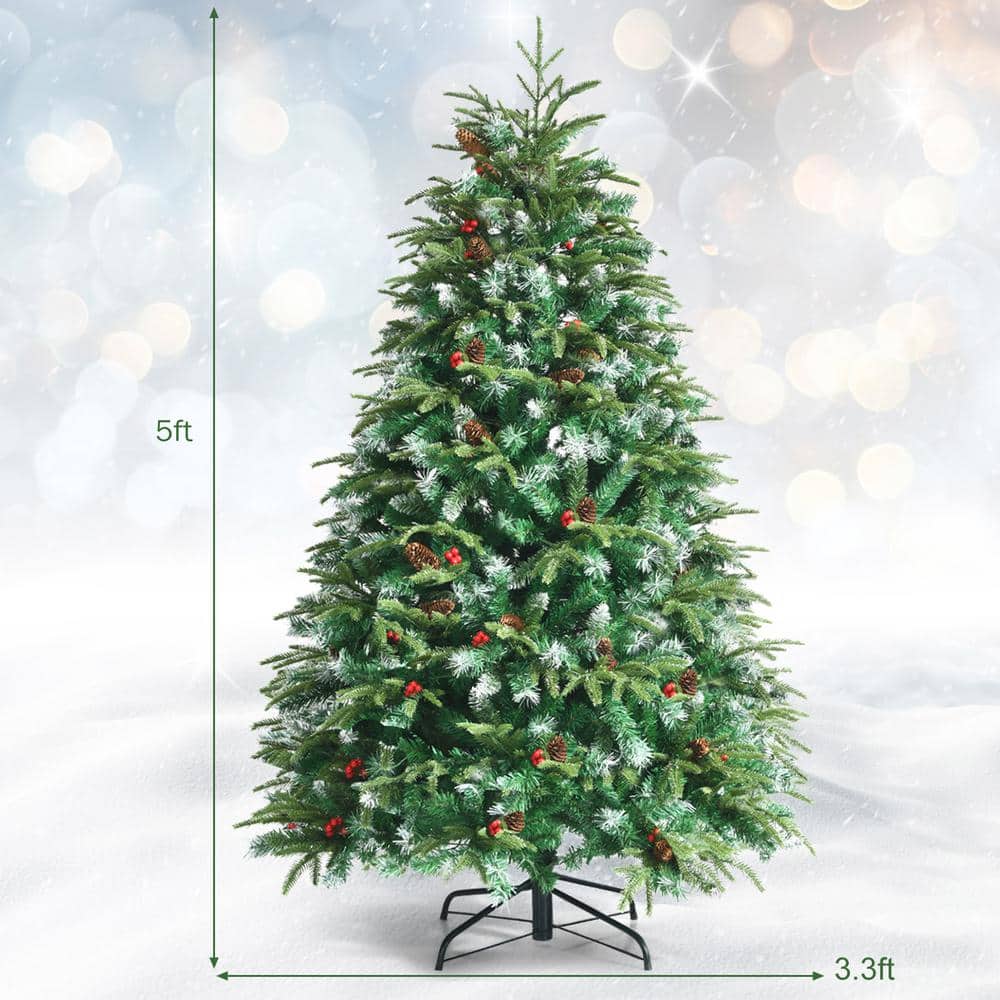 5 ft. Pre-Lit Artificial Christmas Tree Hinged Xmas Tree with 11 Flash Modes - Hercitys