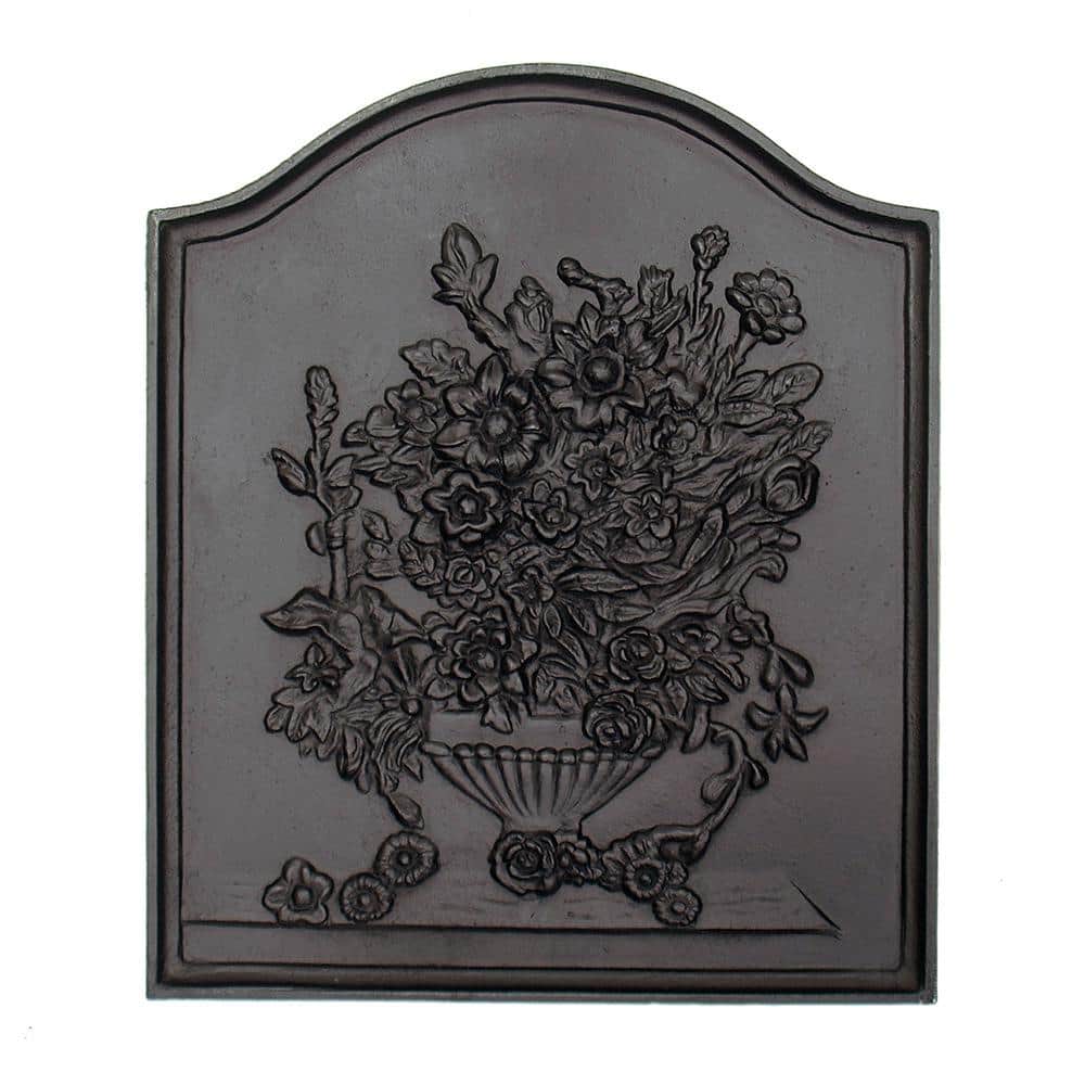 20 in. Tall BlackTraditional Cast Iron Bouquet Fireback - Hercitys