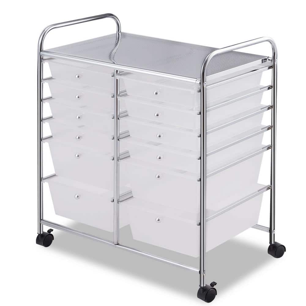 4-Tier Plastic 4-Wheeled Double Side Rolling Storage Cart in Clear - Hercitys