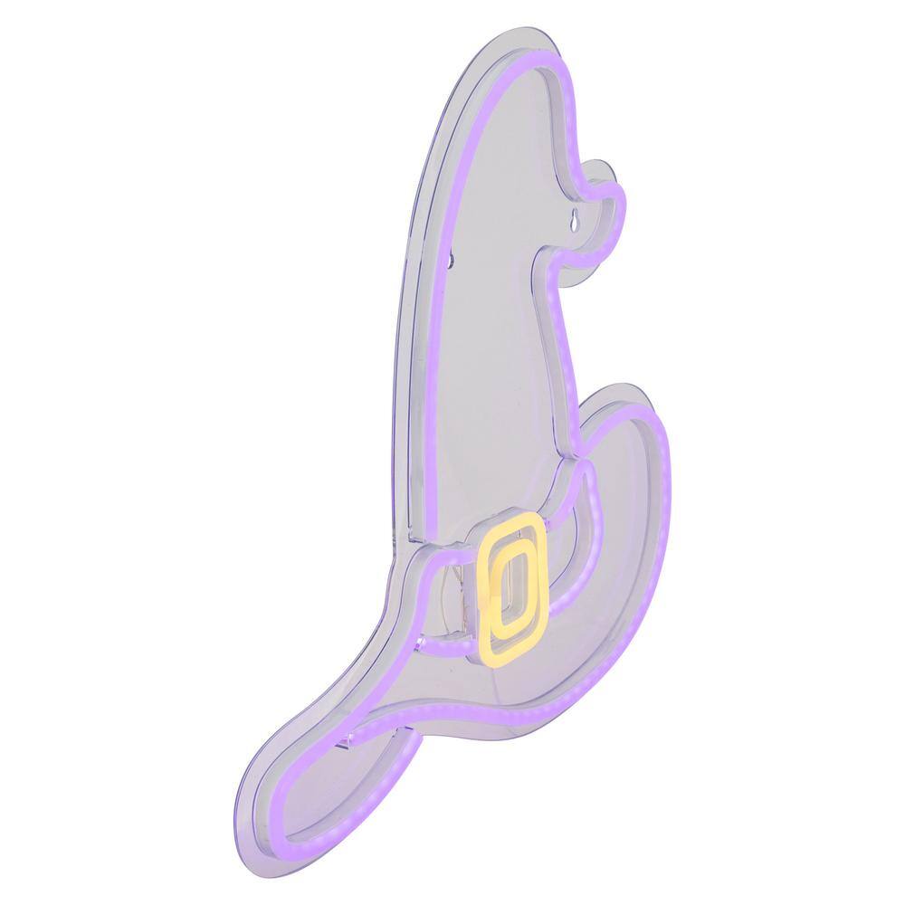 15 in. Purple LED Lighted Neon Style Witch Hat Halloween Window Silhouette - Hercitys