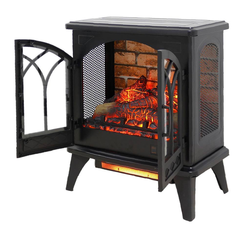 24 in. 400 sq. ft. 3D Flame Infrared Quartz Electric Stove in Black with Remote Control - Hercitys