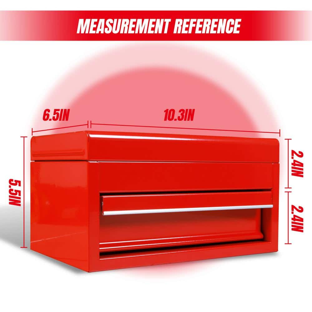 10 in. Mini Portable Steel Tool Box with Drawer for Home, Garage or Workbench, Red - Hercitys