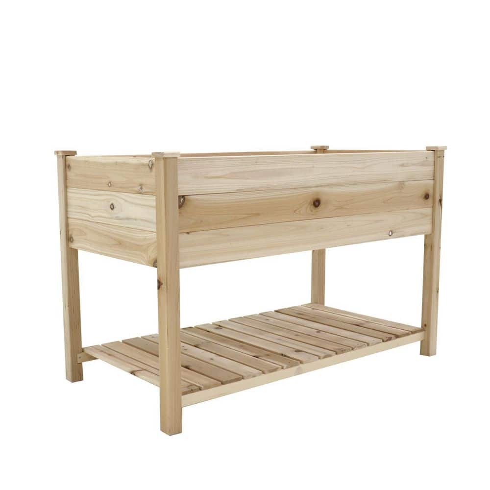 48.5 in. x 24 in. x 24.4 in. Raised Garden Bed Planter Box with Legs and Storage Shelf Wood Elevated Bed, Natural - Hercitys
