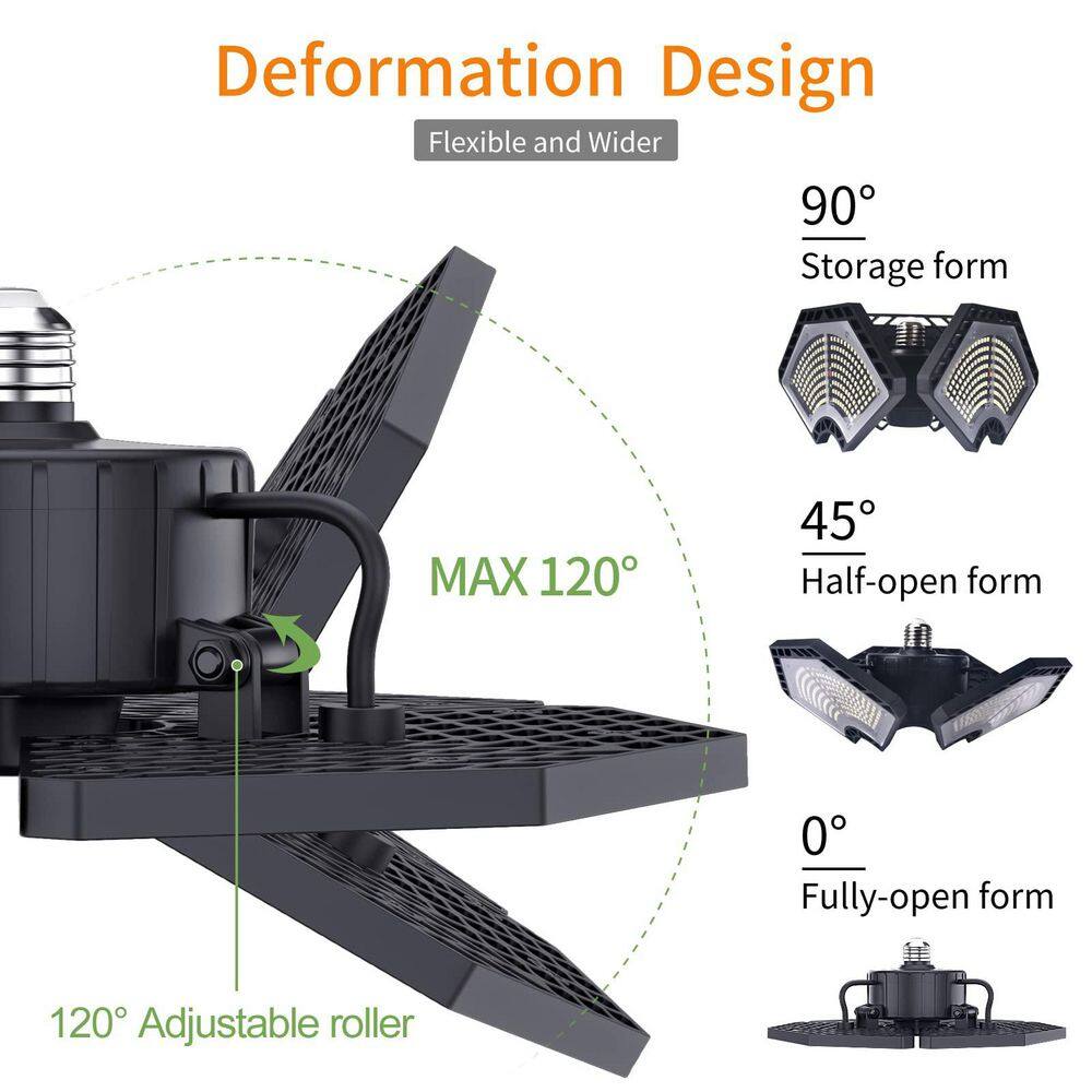 10.6 in. 6000K LED Garage Lights, 140-Watt 18500 Lumens Garage Ceiling Lighting Black - Hercitys