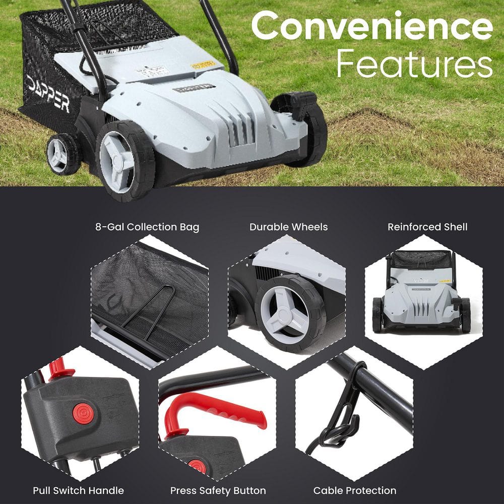13 in. 12 Amp 2-in-1 Electric Dethatcher and Scarifier with Collection Bag - Hercitys
