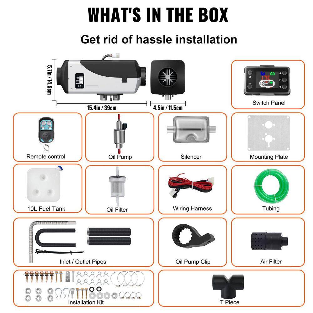 5 KW Diesel Air Heater 10 L Tank Diesel Heater 12-Volt Diesel Parking Heater Muffler with LCD Thermostat Remote Control - Hercitys
