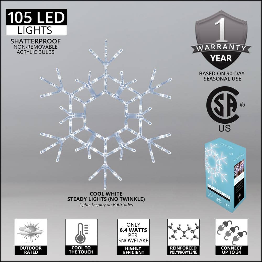 36 in. 105-Light LED Cool White Folding Snowflake Decoration - Hercitys