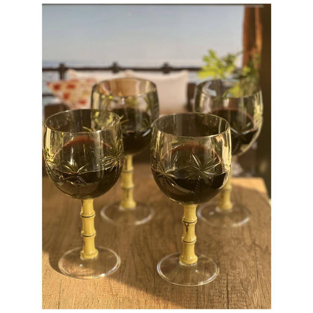 16 oz. Designer Bamboo Stemmed Acrylic Wine Glasses Set (Set of 4) - Hercitys