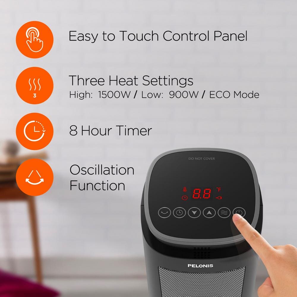 1500-Watt 23 in. Digital Tower Indoor Ceramic Heater Quiet Operation w/ Safety Overheat Protection and Fan Mode in Black - Hercitys