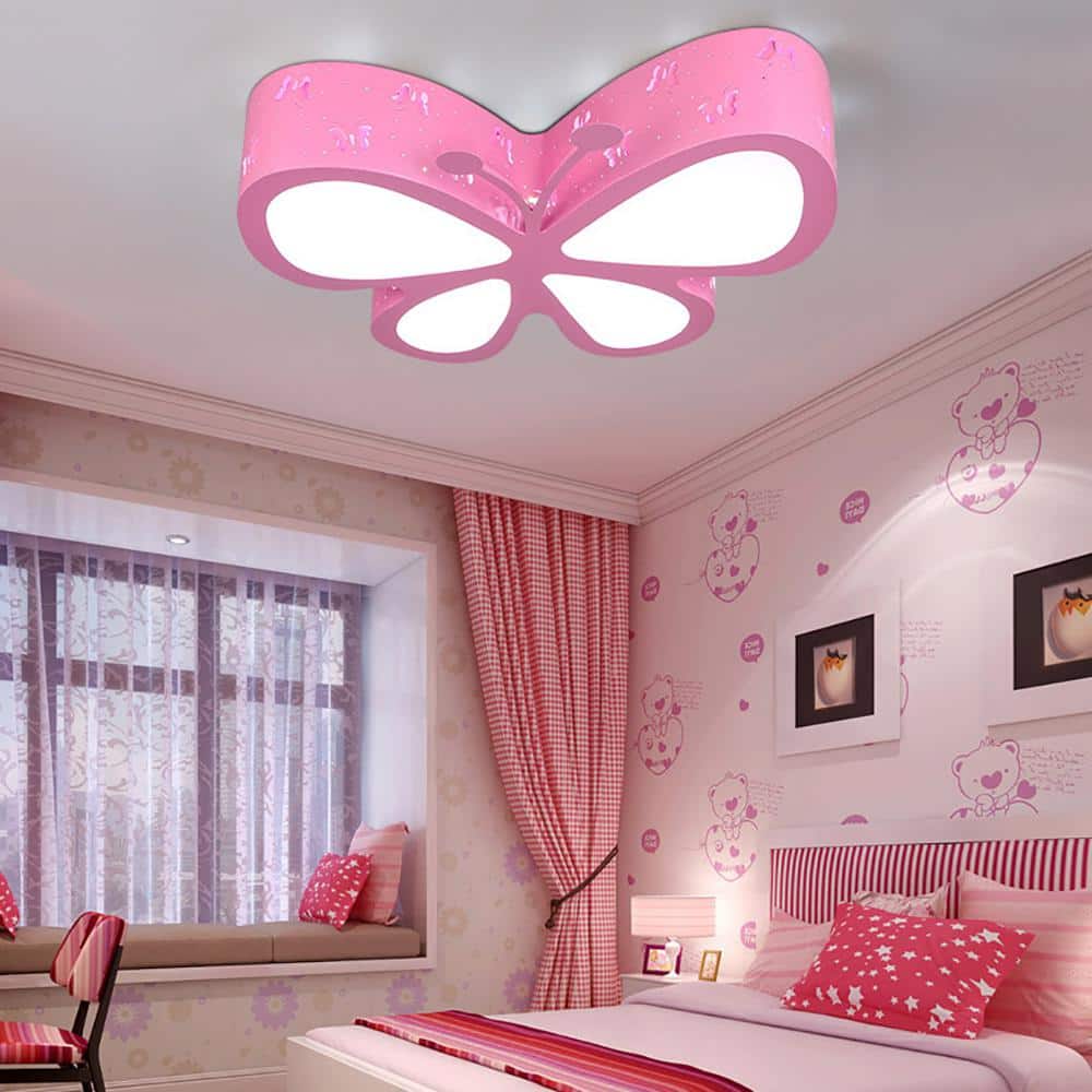 19.7 in. Pink Creative Butterfly Lighting Flush Mount Ceiling Light with Acrylic Shade and Integrated LED Light Included - Hercitys