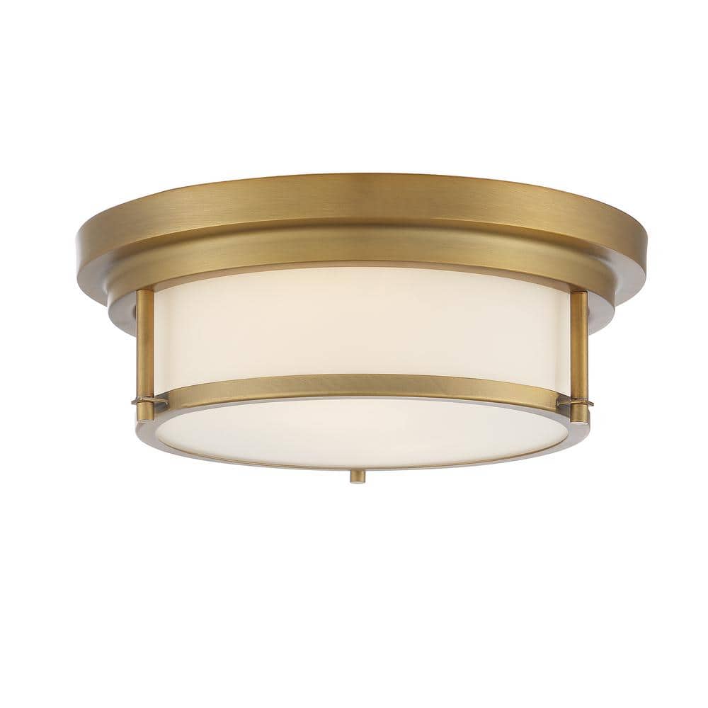 13 in. W x 4.5 in. H 2-Light Polished Nickel Flush Mount Light with White Glass Cylindrical Shade - Hercitys