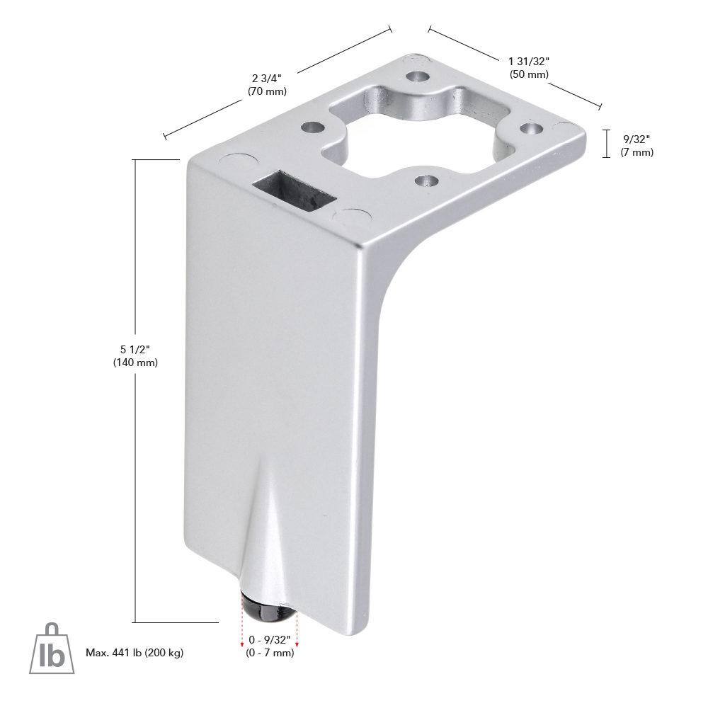 5 1/2 in. (140 mm) Chrome Zamak Furniture Leg with Leveling Glide - Hercitys