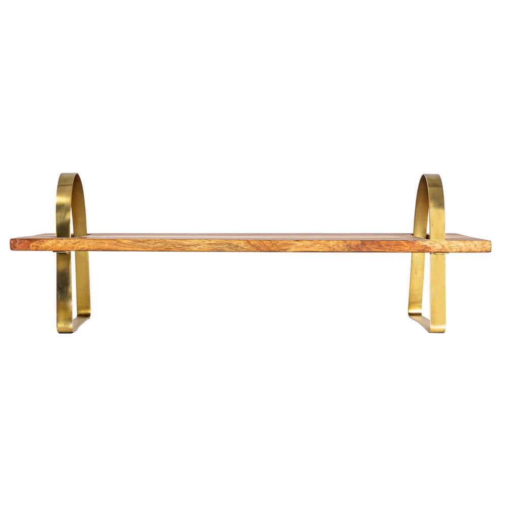 23.5 in. W x 7.9 in. H x 9.9 in. D Rectangle Gold Acacia Wood Serving Tray On Stand (Set of 1) - Hercitys
