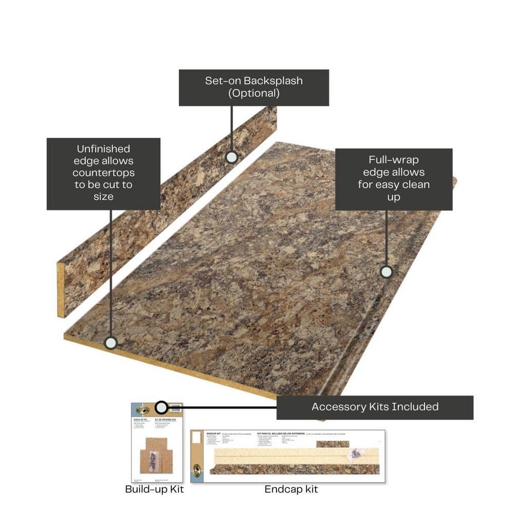 4 ft. Straight Laminate Countertop All-Inclusive Kit in Winter Carnival with Full Wrap Ogee Edge and Loose Backsplash - Hercitys
