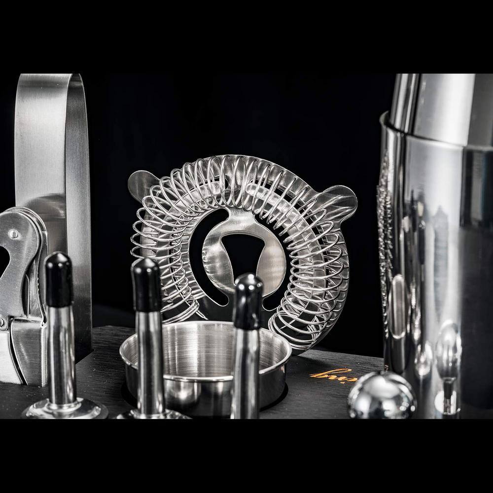 18 oz. and 28 oz. Silver 24-Piece Stainless Steel Cocktail Shaker Set with Stand, Velvet Carry Bag and Recipes Cards - Hercitys