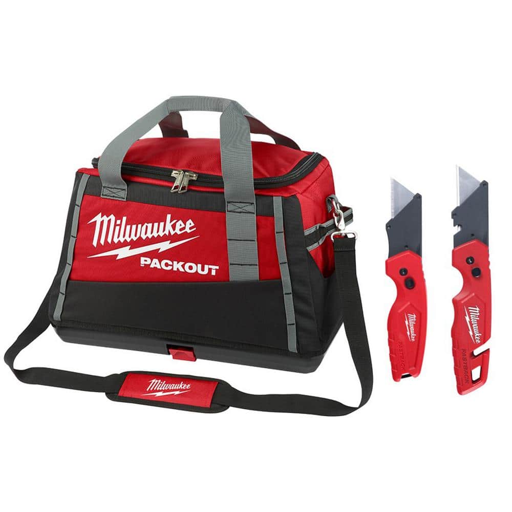 20 in. PACKOUT Tool Bag/Tote with Fastback Folding Utility Knife Set (2-Pack) - Hercitys
