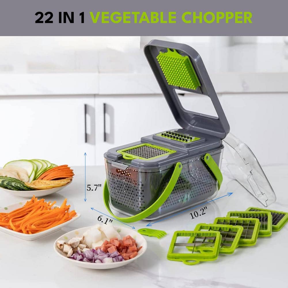 22-in-1 Vegetable Chopper with Container, Multi Kitchen Tool with Lemon Squeezer-13 Blades - Hercitys