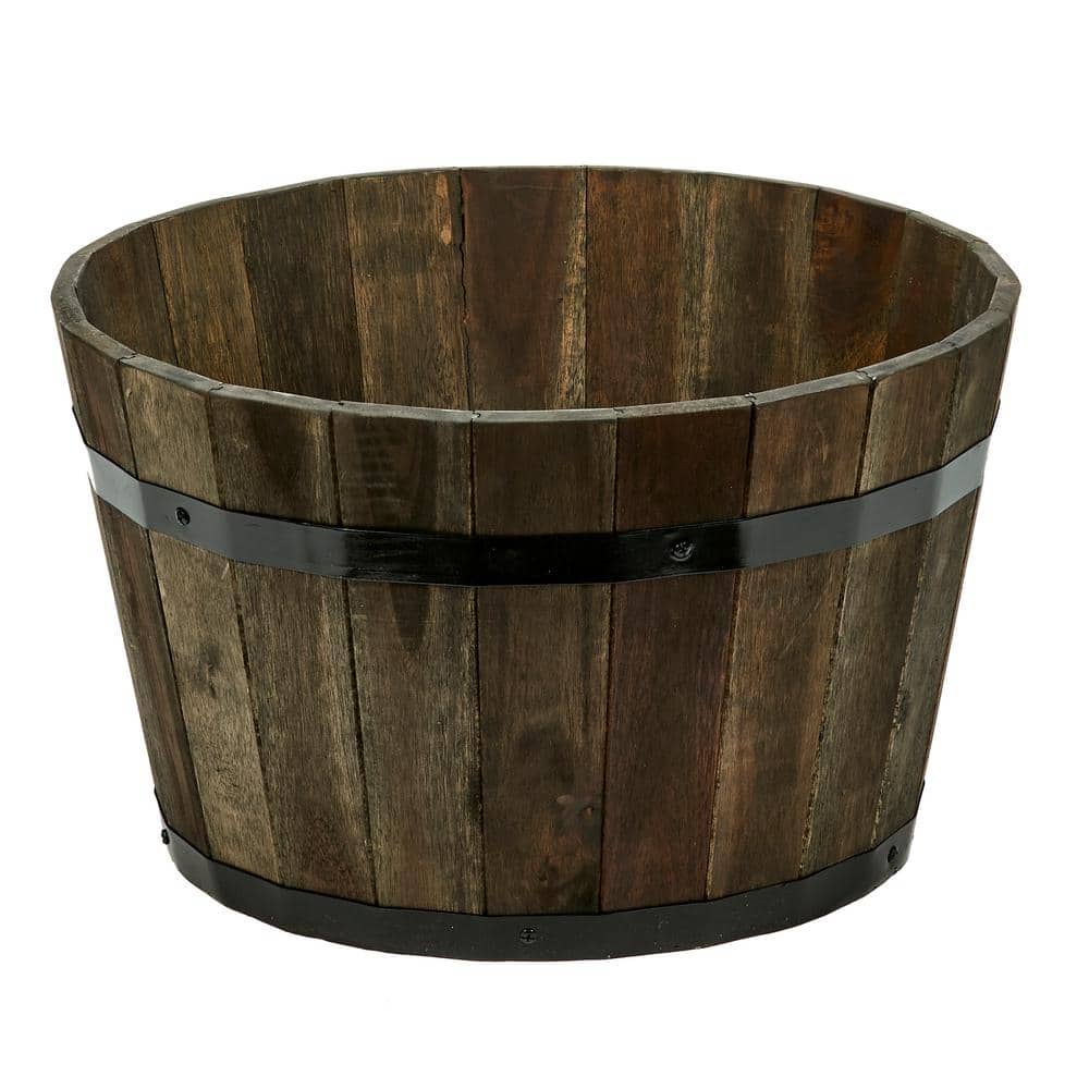 18 in. Dia x 11 in. H Brown Wood Bucket Barrel - Hercitys