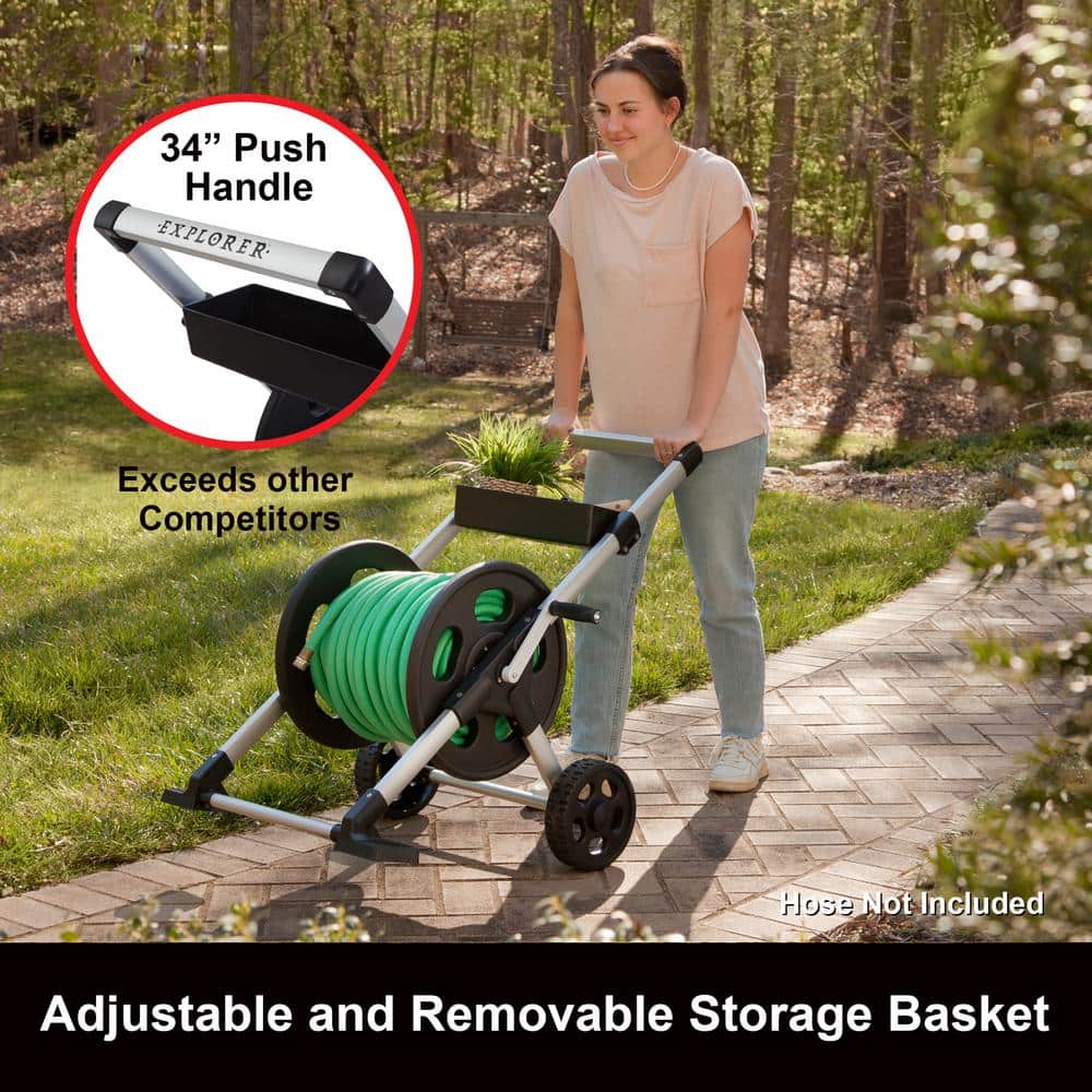 250 ft. Silver Aluminum 2 Wheel Hose Cart Garden Hose Reel - Hercitys