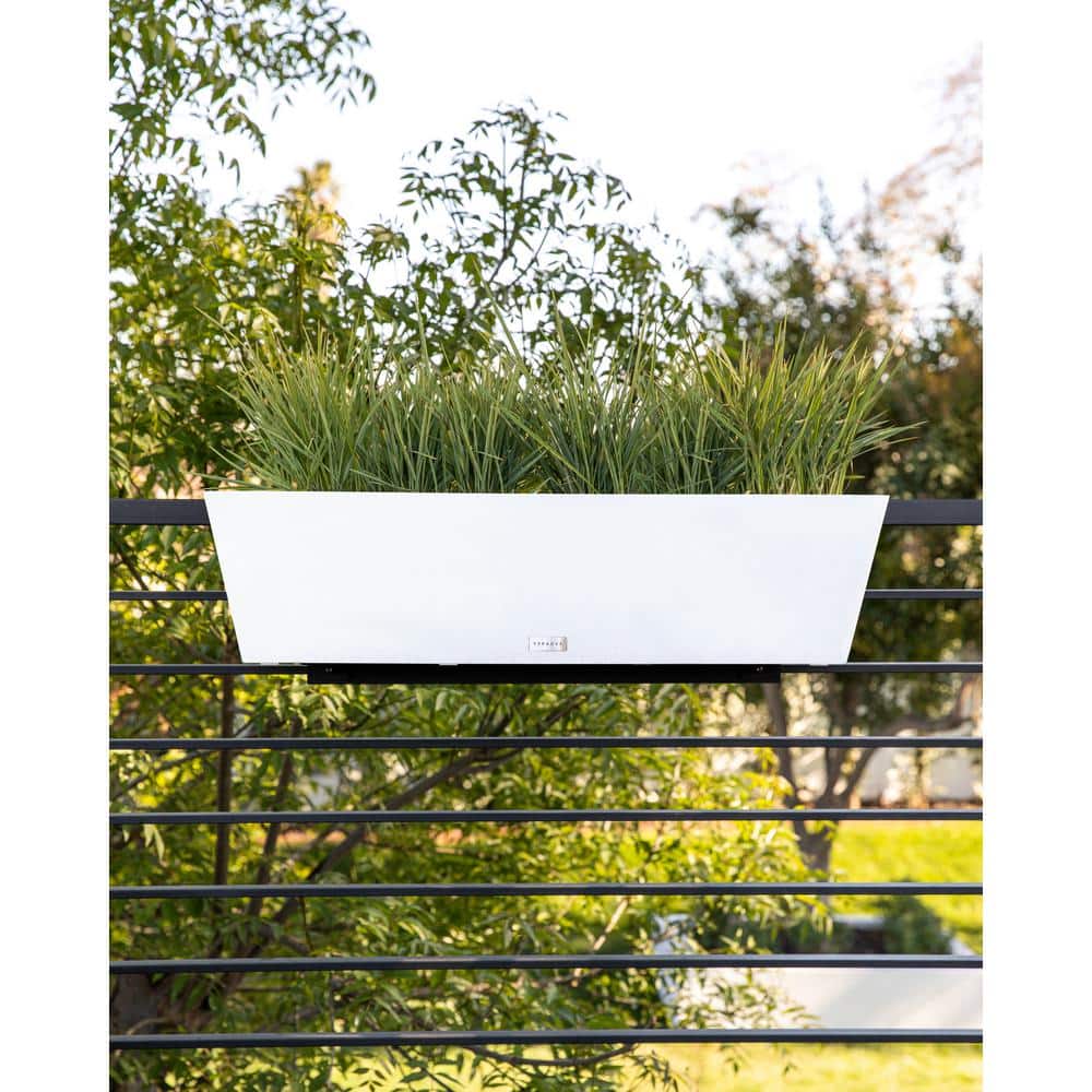 36 in. x 10 in. White Plastic Railing Window Box (2-Pack) - Hercitys