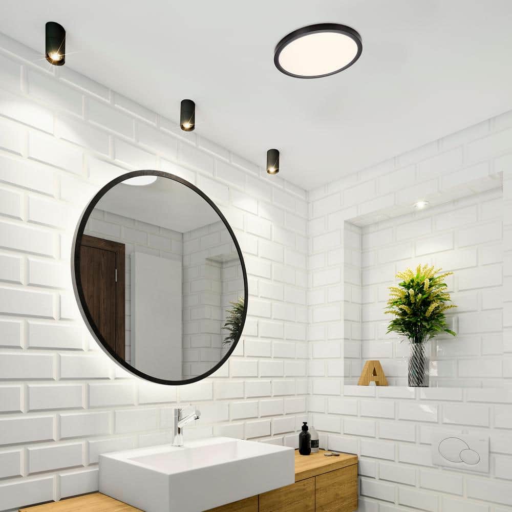 14 in. Black Selectable LED Flush Mount Ceiling Light, 5 CCT 2700K-5000K, 2200 Lumens, Trim Round, Panel Light, Dimmable - Hercitys