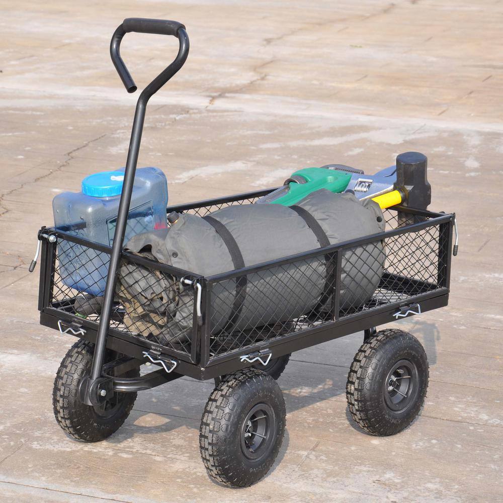 3.5 cu.ft. Black Metal Folding Garden Cart with Metal Net - Hercitys