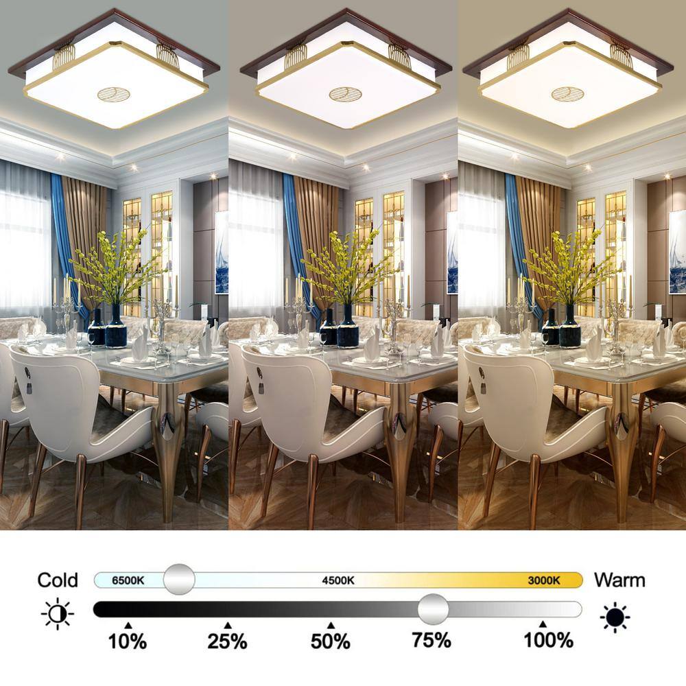 22 in. White and Brown Modern Flush Mount Dimmable LED Ceiling Light with Integrated LED Light Source and Acrylic Shade - Hercitys