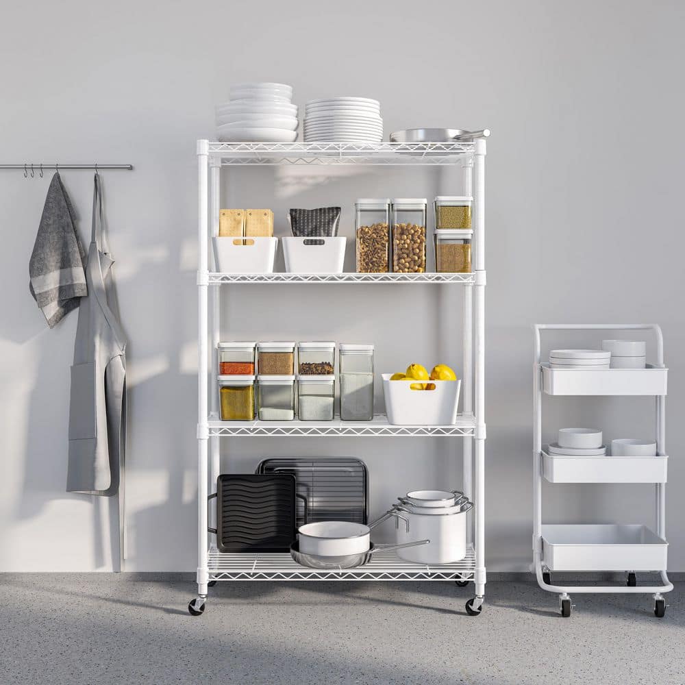 4-Tier Steel Wire Shelving System in White (36 in. W x 14 in. D x 56.5 in. H) - Hercitys