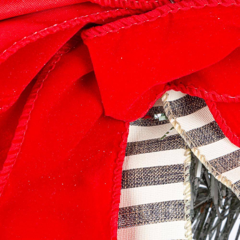 24 in. Snowy Pine Artificial Christmas Wreath with Red Berries Cone and Red Bow - Hercitys