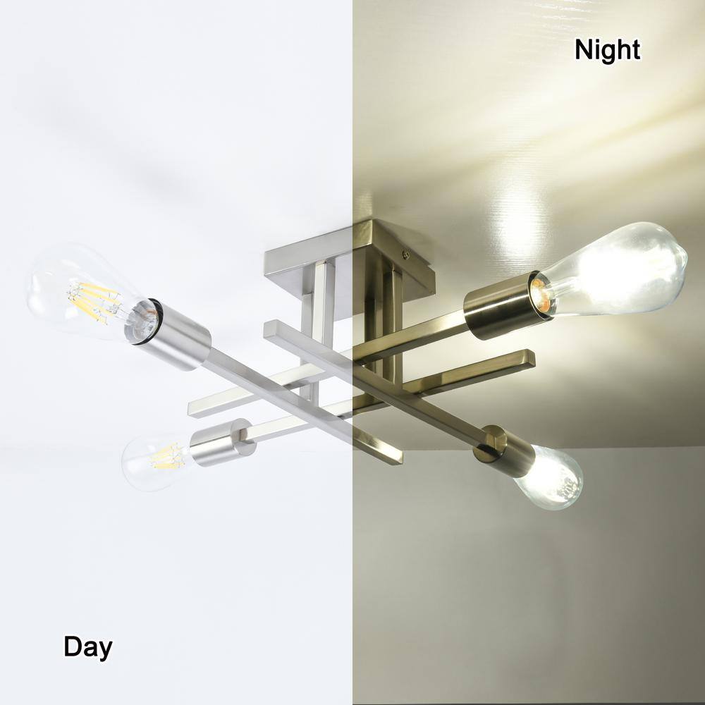 18.11 in. 4-Light Nickel Modern Sputnik Semi- Flush Mount Ceiling Lights with No Bulbs Included - Hercitys