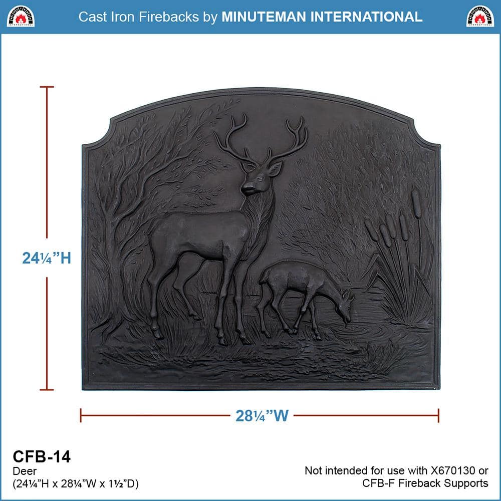 24.25 in. Tall Black Cast Iron 3 Dimensional Deer Fireback - Hercitys